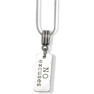 No Excuses Inspirational Text Charm Snake Chain Necklace